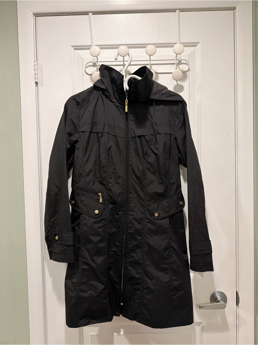 Cole Haan Black Women's Lightweight Hooded Rain Coat